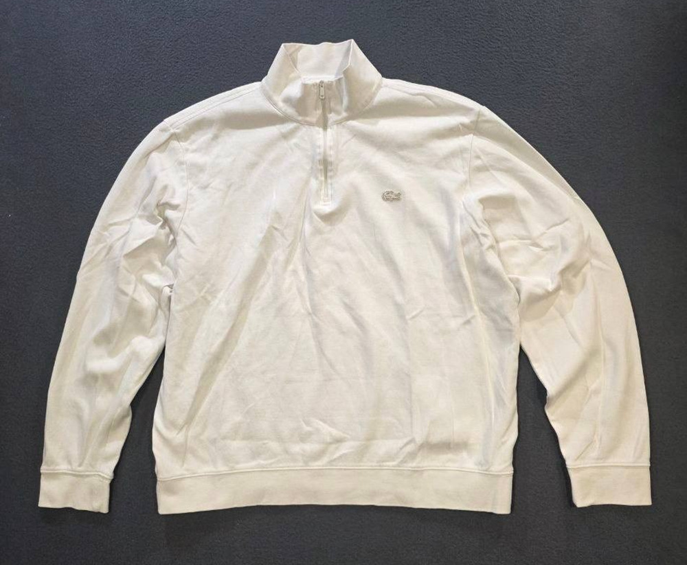 Lacoste White 1/4 Zip Mock Neck Pullover Y2K Sweatshirt Logo Men Size XL A011067